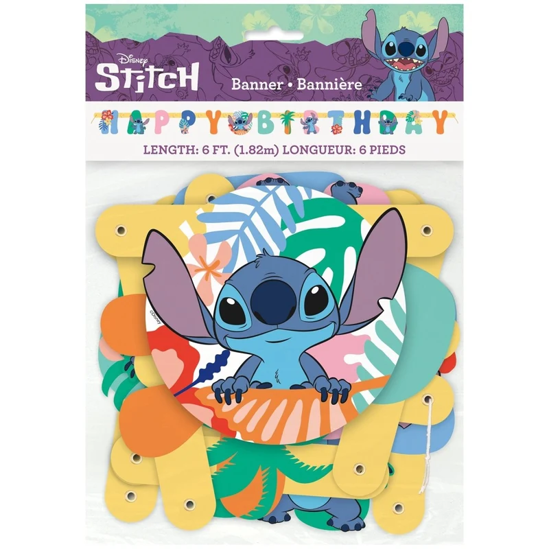 Stitch Happy Birthday Jointed Banner, Disney, 72 Inches, 1 Count