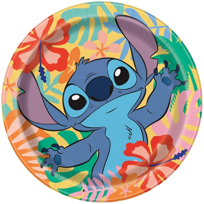 Stitch Large Round Lunch Paper Plates, Disney, 9 Inches, 8 Count