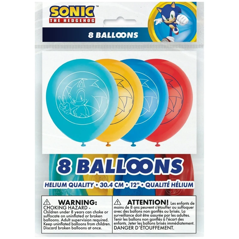 Sonic the Hedgehog Printed Latex Balloons, 12 Inches, 8 Count