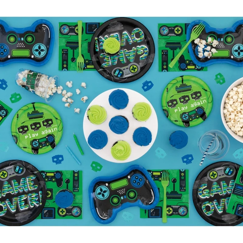 Gamer Birthday Small Round Dessert Paper Plates, 7 Inches, 8 Count