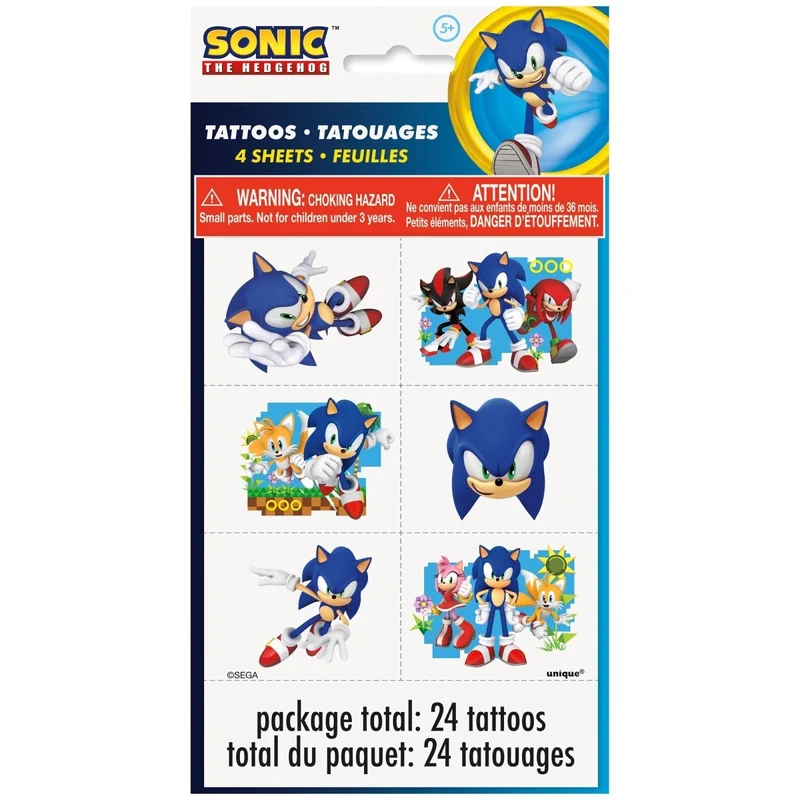 Sonic the Hedgehog Tattoo Sheets, 4 Sheets, 24 Count