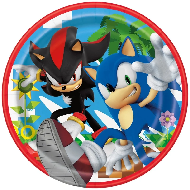 Sonic the Hedgehog Small Round Dessert Paper Plates, 7 Inches, 8 Count