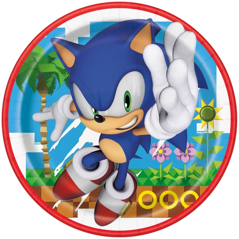 Sonic the Hedgehog Large Round Lunch Paper Plates, 9 Inches, 8 Count
