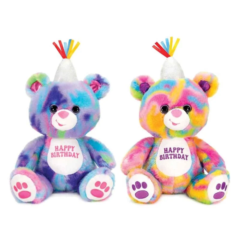 Psychedelic "Happy Birthday" Bear Plush, 10 Inches, Assortment, 1 Count