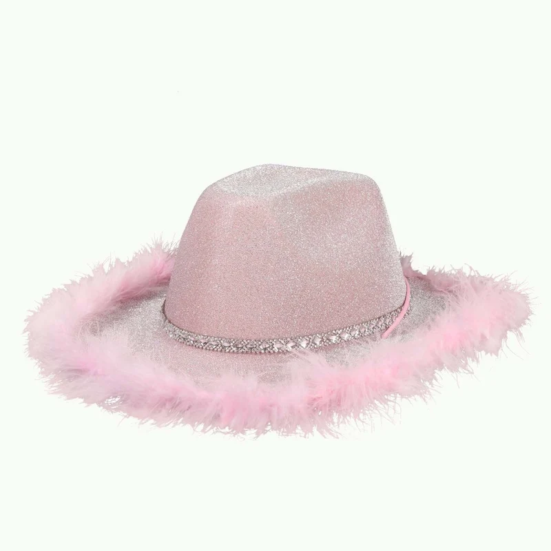 Pink Feather Cowgirl Hat for Adults