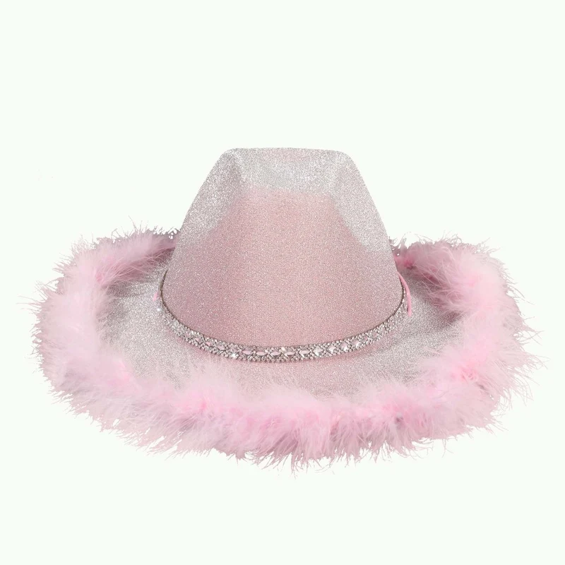 Pink Feather Cowgirl Hat for Adults