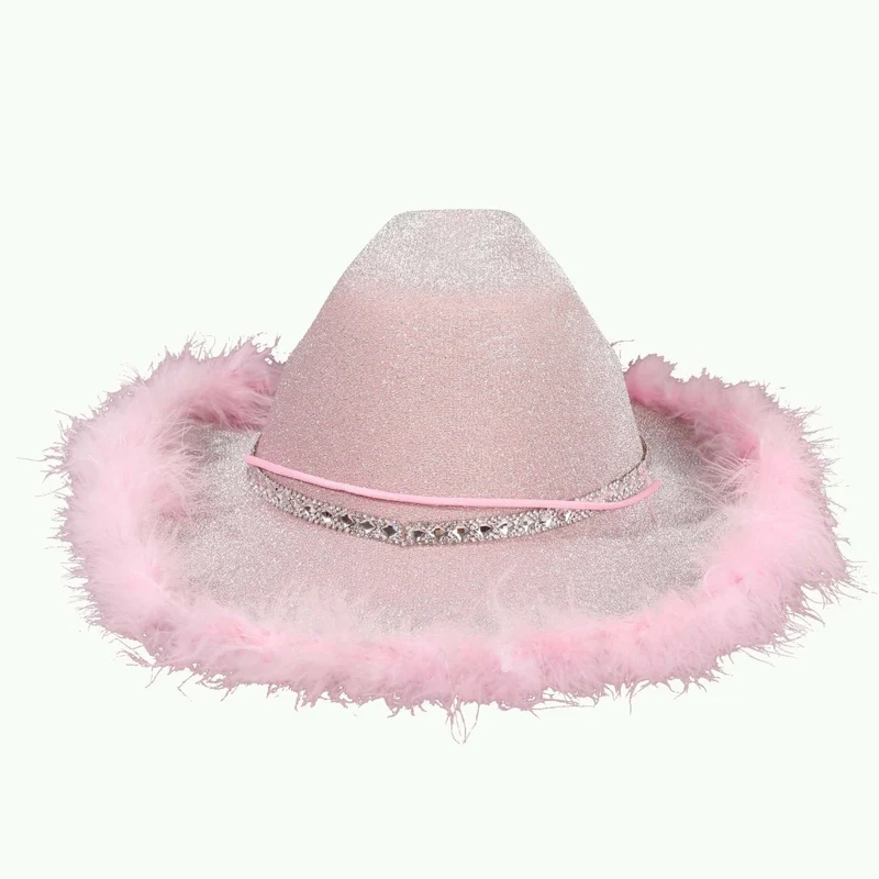 Pink Feather Cowgirl Hat for Adults