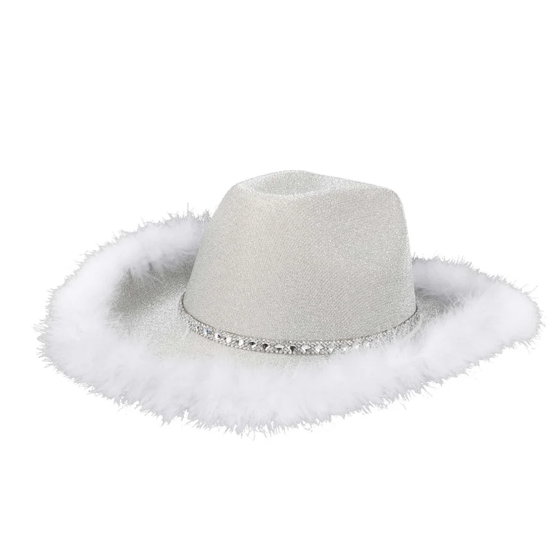 White Feather Cowgirl Hat for Adults
