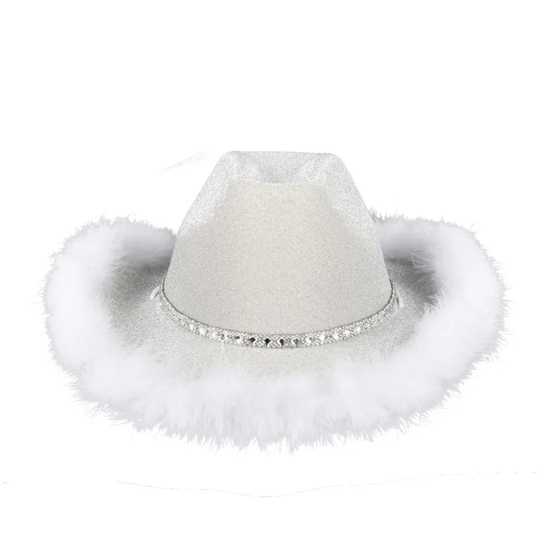 White Feather Cowgirl Hat for Adults