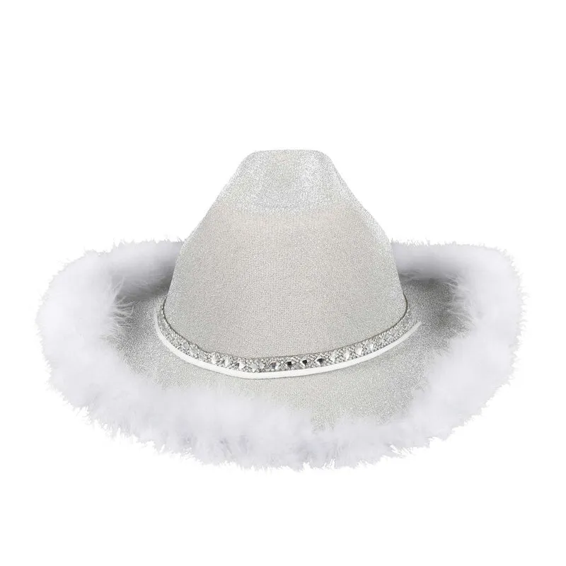 White Feather Cowgirl Hat for Adults