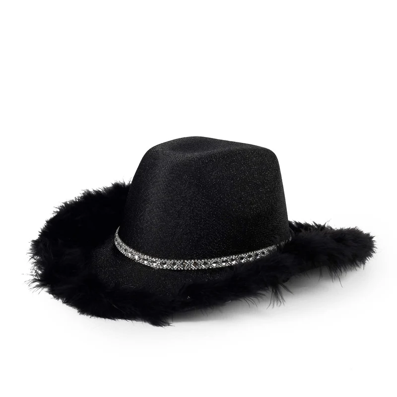 Black Feather Cowgirl Hat for Adults