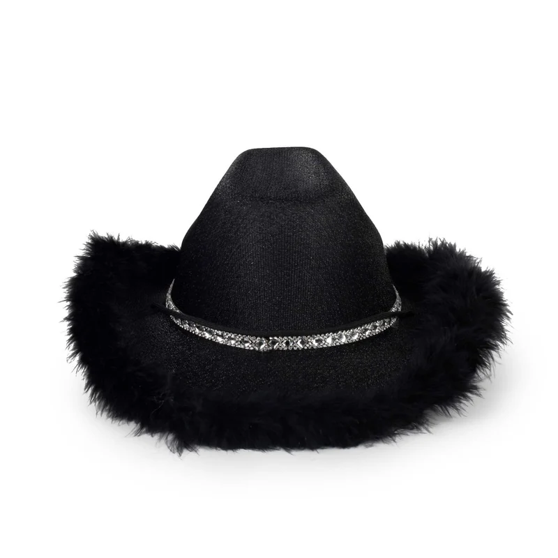 Black Feather Cowgirl Hat for Adults