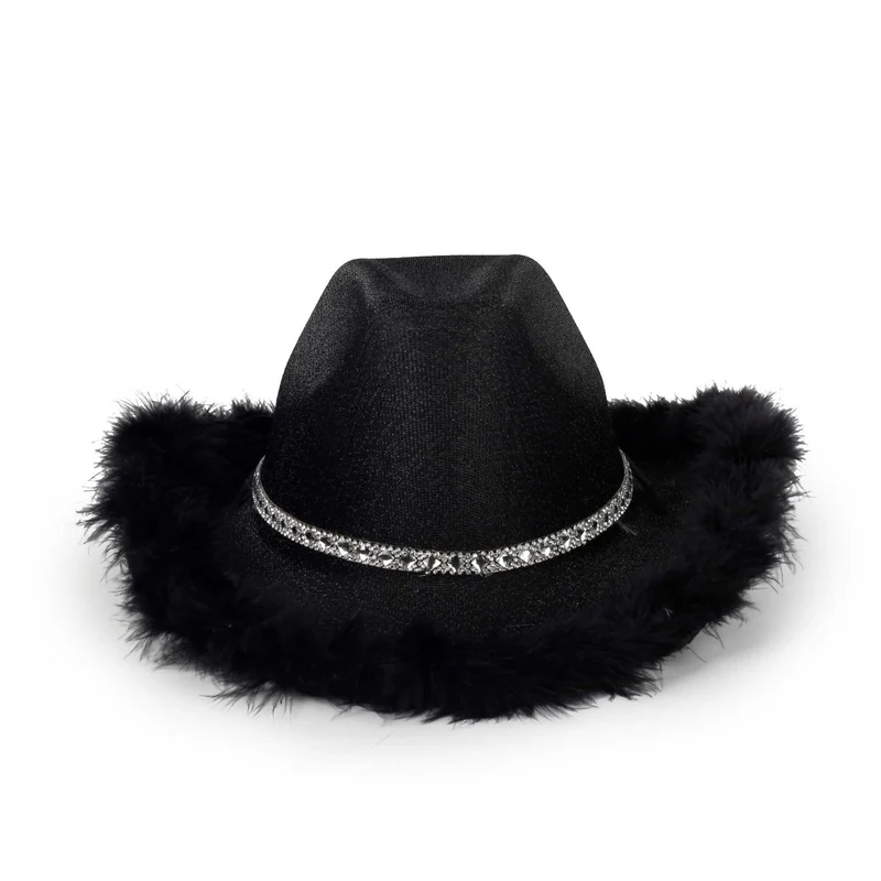 Black Feather Cowgirl Hat for Adults