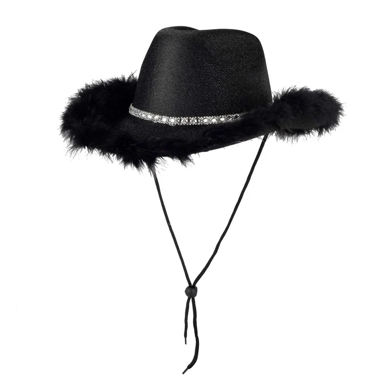 Black Feather Cowgirl Hat for Adults