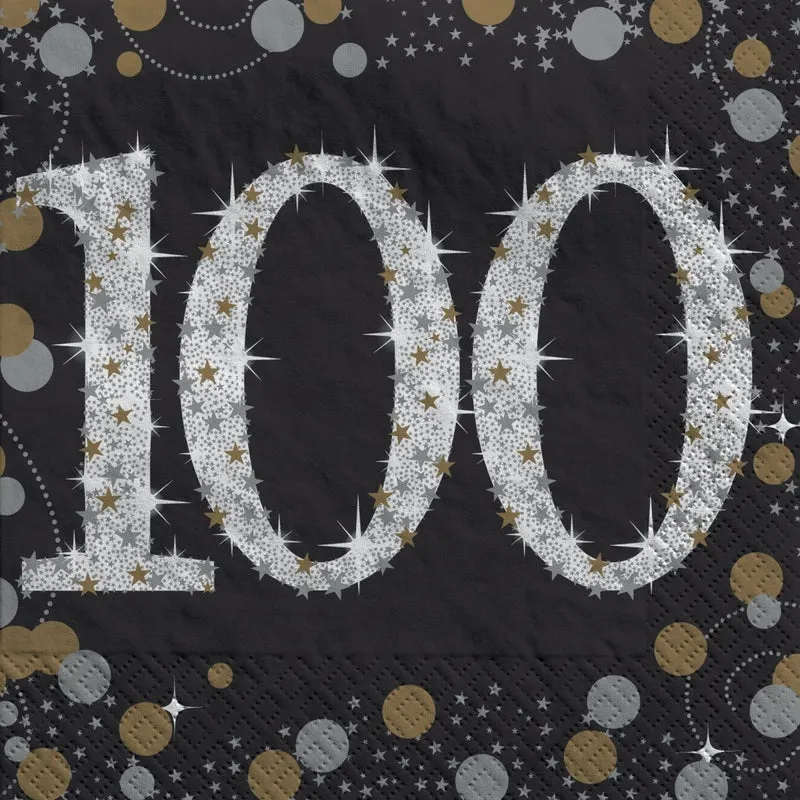 100th Sparkling Celeb Small Beverage Napkins, 16 Count