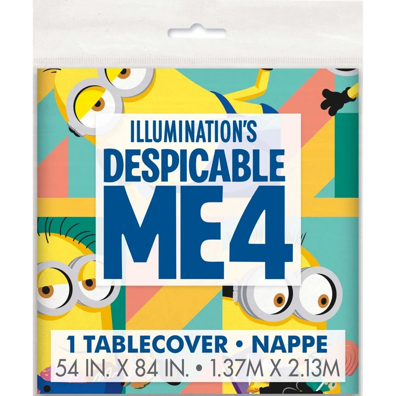 Despicable Me 4 Birthday Rectangular Plastic Table Cover, 54 x 84 Inches, 1 Count