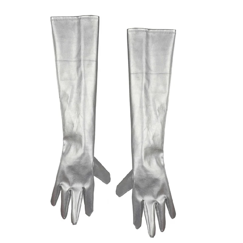 Silver Leatherlike Gloves, 21 Inches