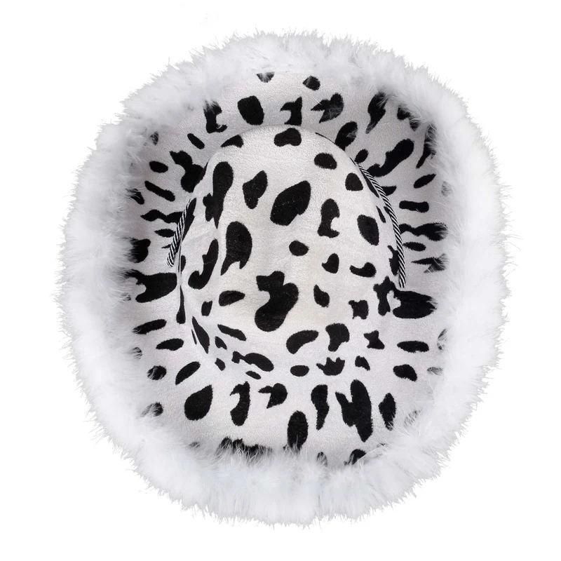 Cow Print Feather Cowgirl Hat for Adults