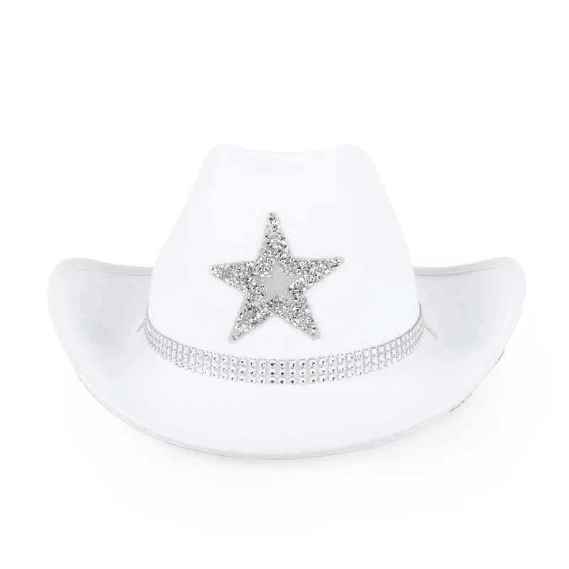 White Cowgirl Hat with Stars for Adults