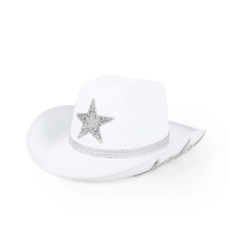 White Cowgirl Hat with Stars for Adults