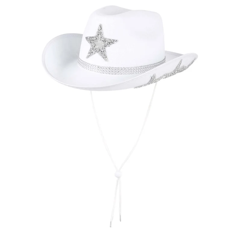 White Cowgirl Hat with Stars for Adults