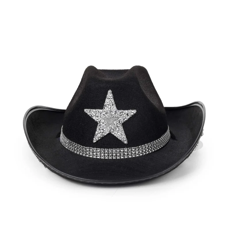Black Cowgirl Hat with Stars for Adults