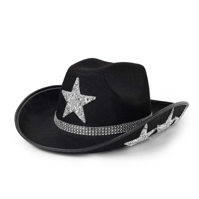 Black Cowgirl Hat with Stars for Adults