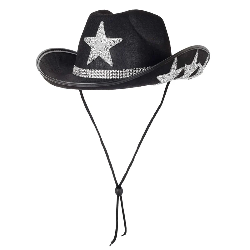 Black Cowgirl Hat with Stars for Adults