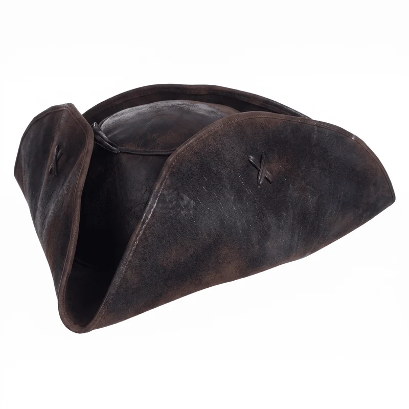 Black Leatherlike Pirate Hat for Adults