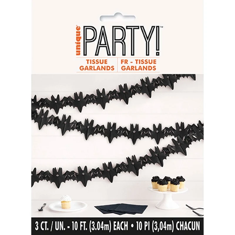 Iridescent Hauntings Bat Tissue Garland, 120 Inches, 3 Count