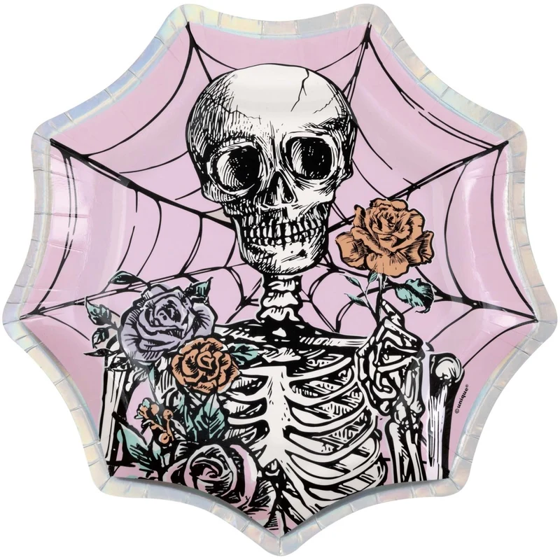 Iridescent Hauntings Large Cobweb Shaped Lunch Paper Plates, 9 Inches, 8 Count