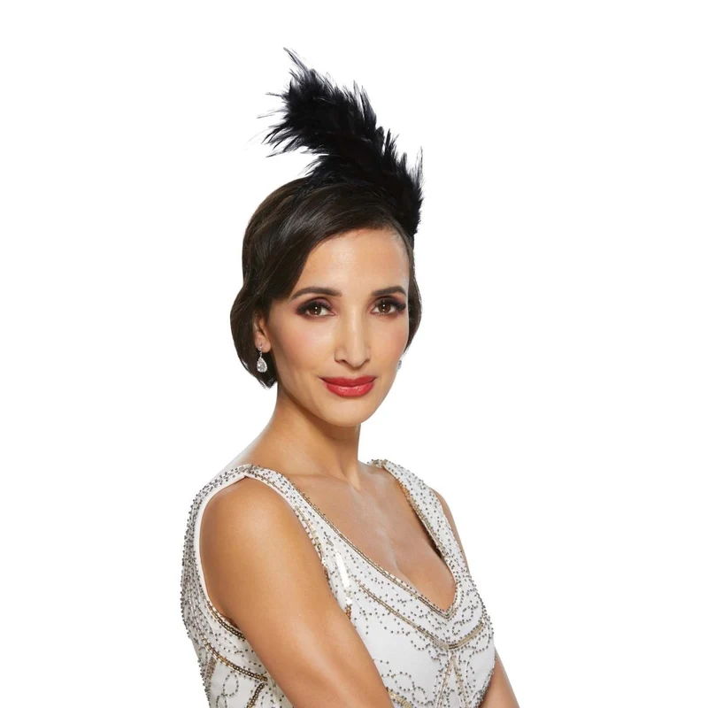 1920s Black Feather Headband for Adults
