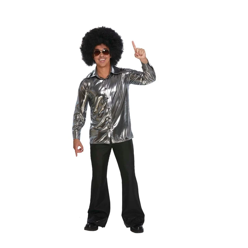70s Plus Size Disco Silver Shirt for Adults