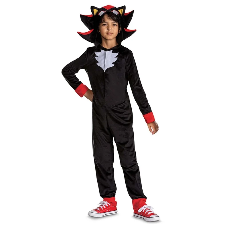 Shadow Costume for Kids, Sonic the Hedgehog, Black Hooded Jumpsuit