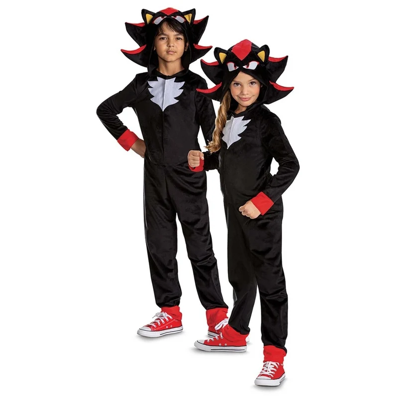 Shadow Costume for Kids, Sonic the Hedgehog, Black Hooded Jumpsuit
