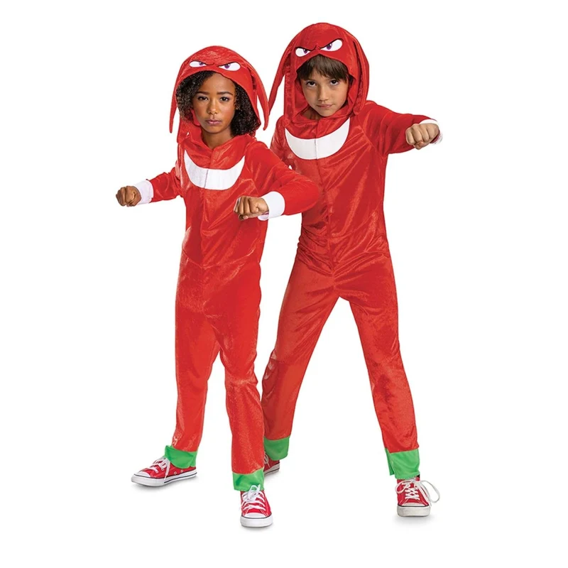 Knuckles Costume for Kids, Sonic the Hedgehog, Red Hooded Jumpsuit
