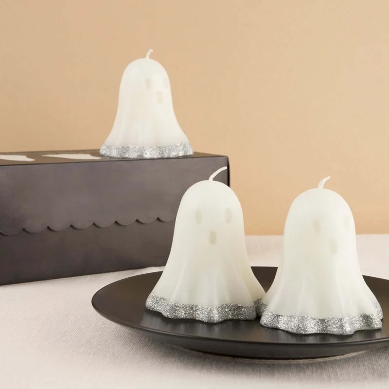 Halloween Glitter Dipped Ghost Candles, 3 Inches, 3 Count
