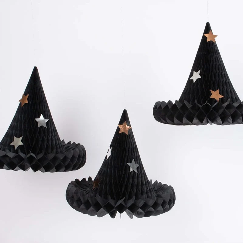 Witch Hats Honeycomb Shaped Hanging Decorations, 3 Count