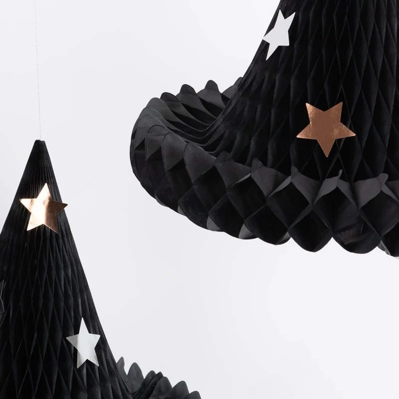 Witch Hats Honeycomb Shaped Hanging Decorations, 3 Count