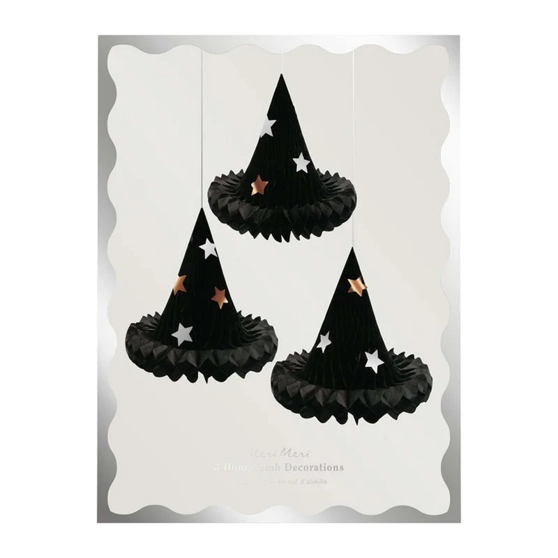 Witch Hats Honeycomb Shaped Hanging Decorations, 3 Count