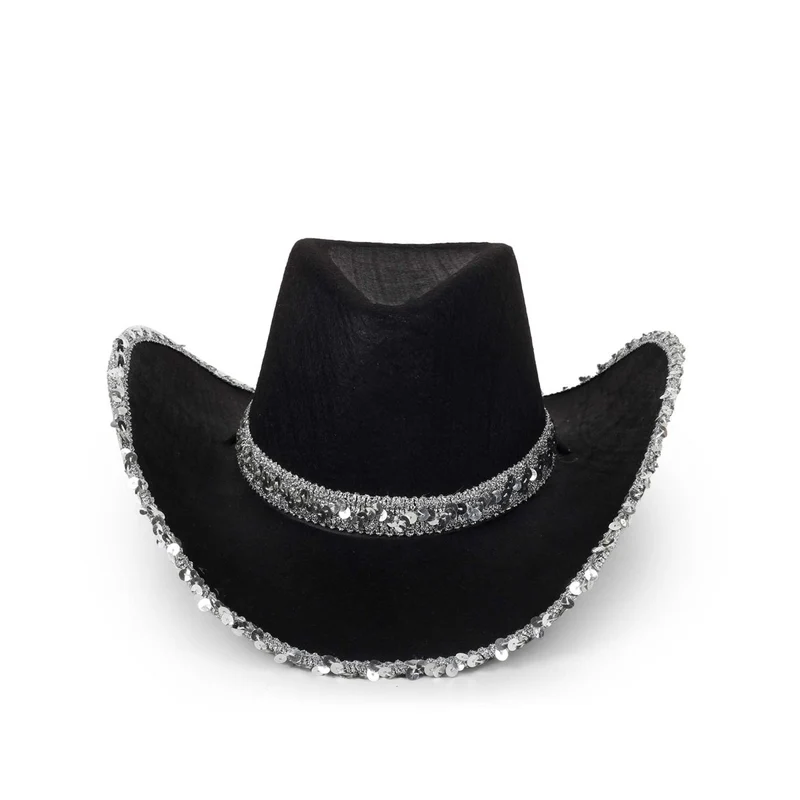 Glam Cowgirl Hat for Adults, Black and Silver