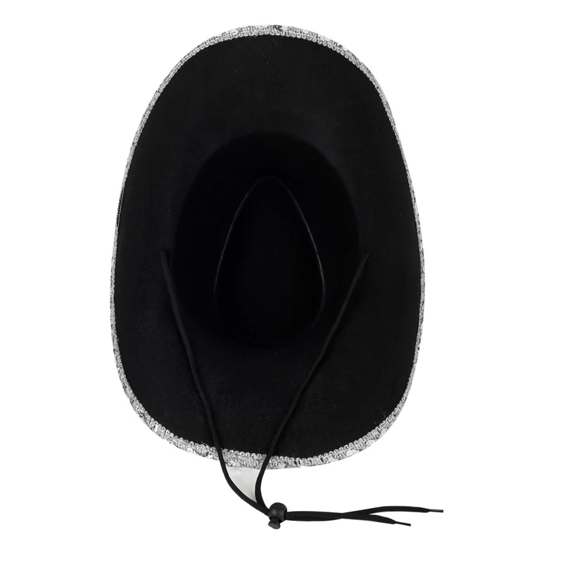 Glam Cowgirl Hat for Adults, Black and Silver