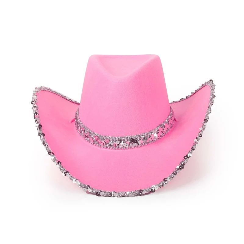 Glam Cowgirl Hat for Adults, Pink and Silver
