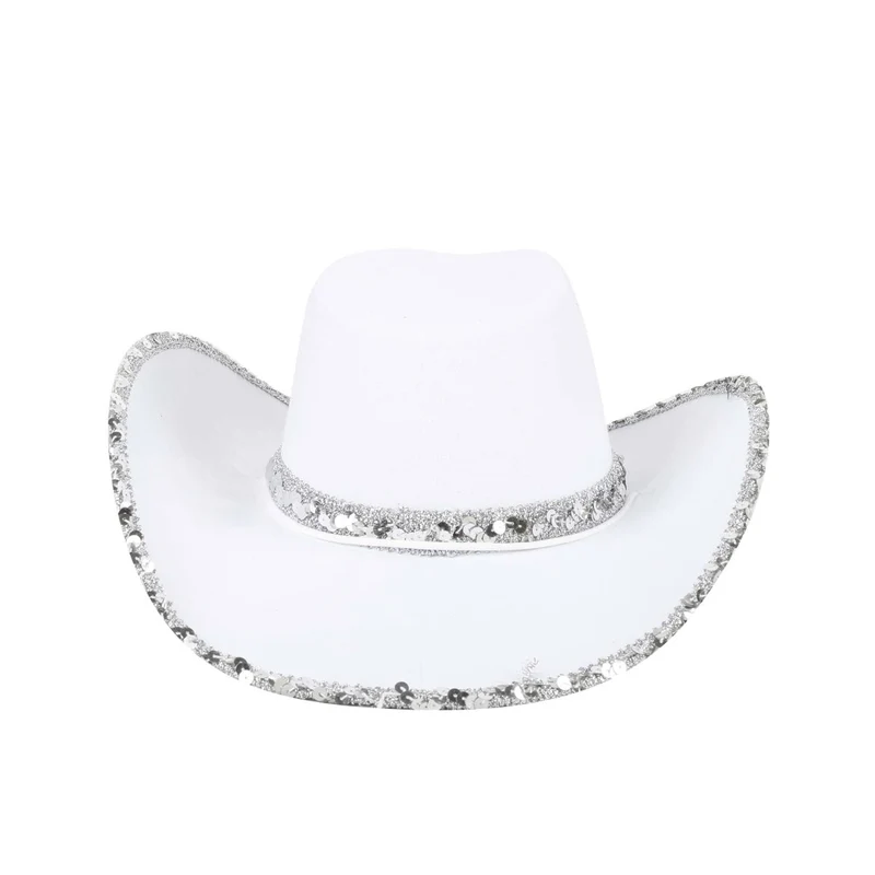 Glam Cowgirl Hat for Adults, White and Silver