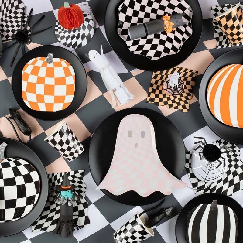 Mod Pattern Large Pumpkin Shaped Lunch Napkins, 16 Count