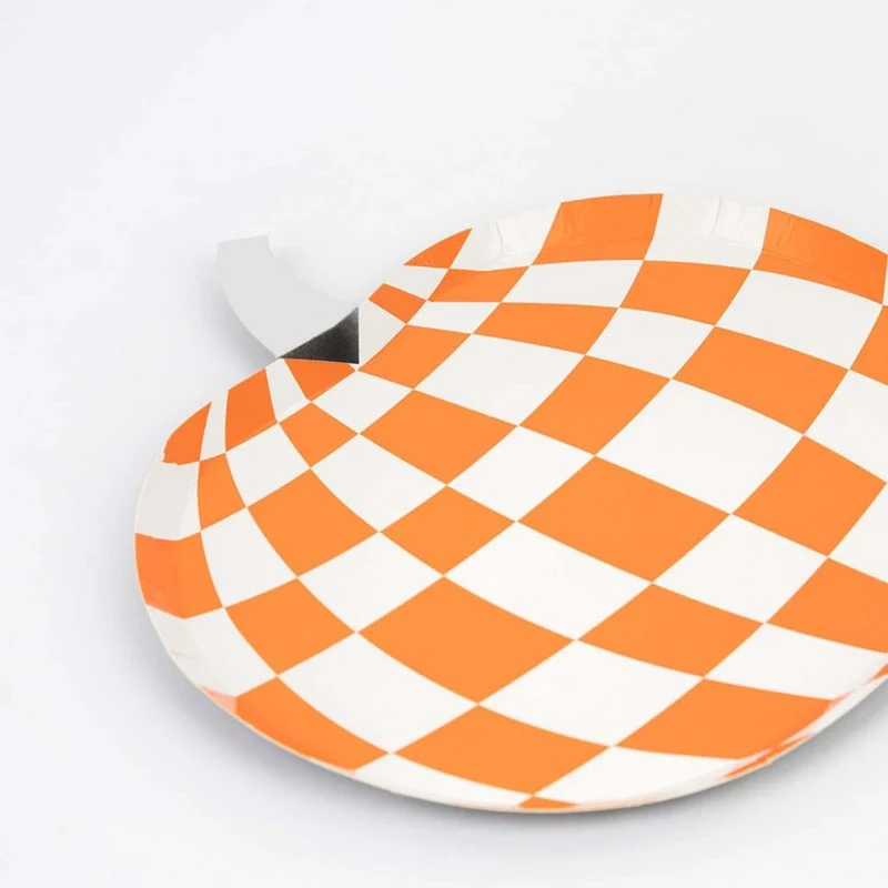 Mod Pattern Large Pumpkin Shaped Lunch Paper Plates, 9 Inches, 8 Count