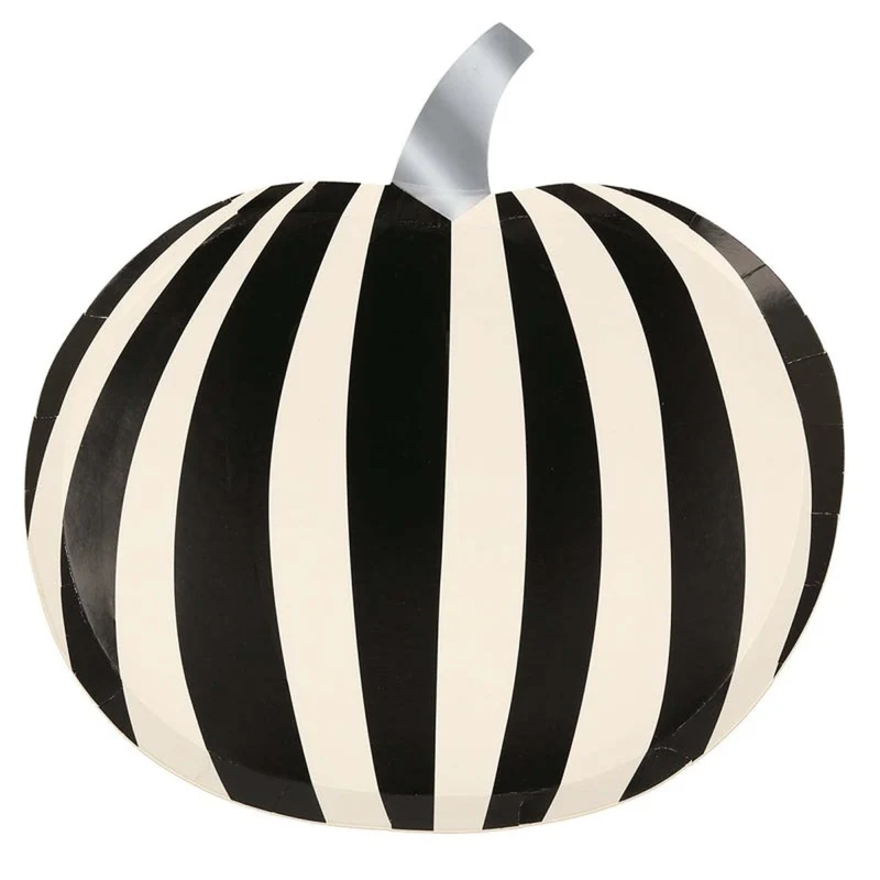 Mod Pattern Large Pumpkin Shaped Lunch Paper Plates, 9 Inches, 8 Count