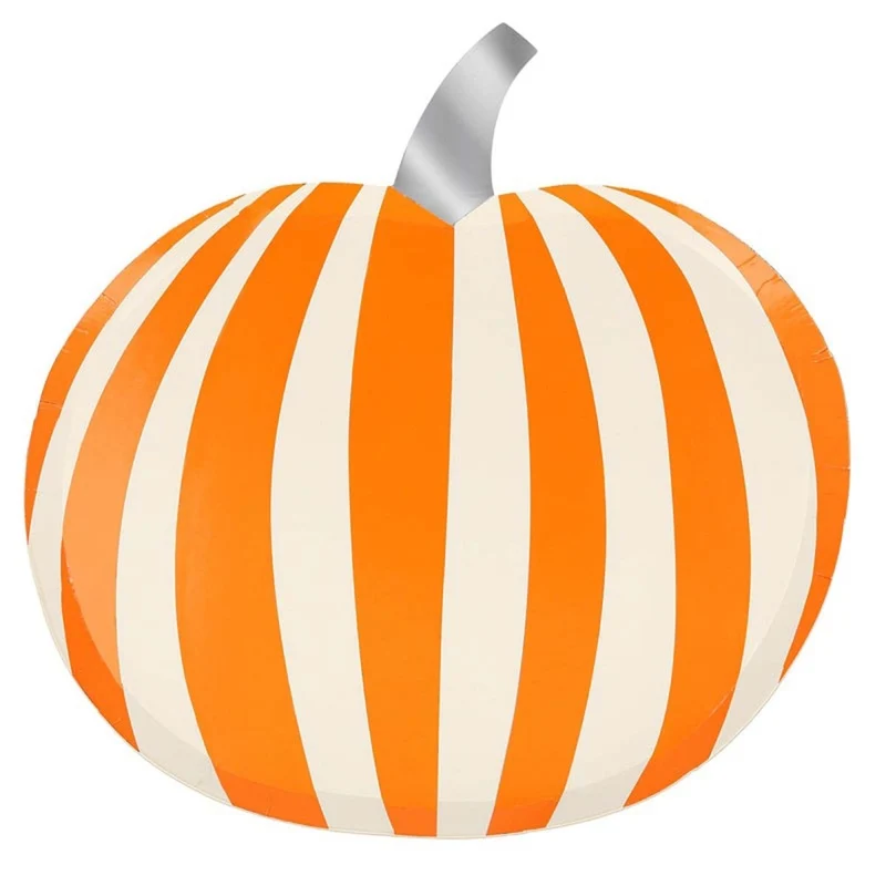 Mod Pattern Large Pumpkin Shaped Lunch Paper Plates, 9 Inches, 8 Count