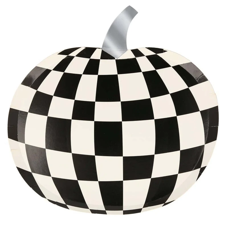Mod Pattern Large Pumpkin Shaped Lunch Paper Plates, 9 Inches, 8 Count