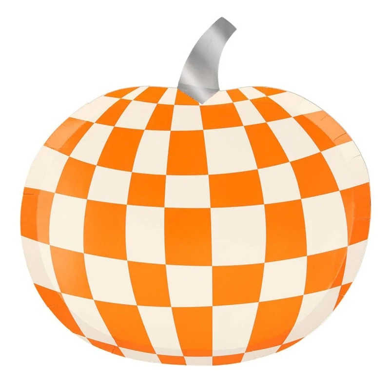 Mod Pattern Large Pumpkin Shaped Lunch Paper Plates, 9 Inches, 8 Count